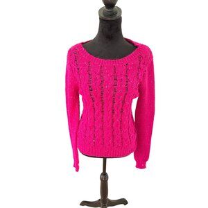 Aeropostale Women's Sparkly Fuchsia Pink Long Sleeve Scoop Neck Sweater Size M